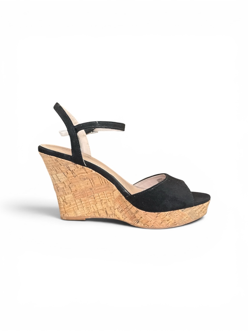 Black Cork Wedge Sandals with Ankle Strap - Women's